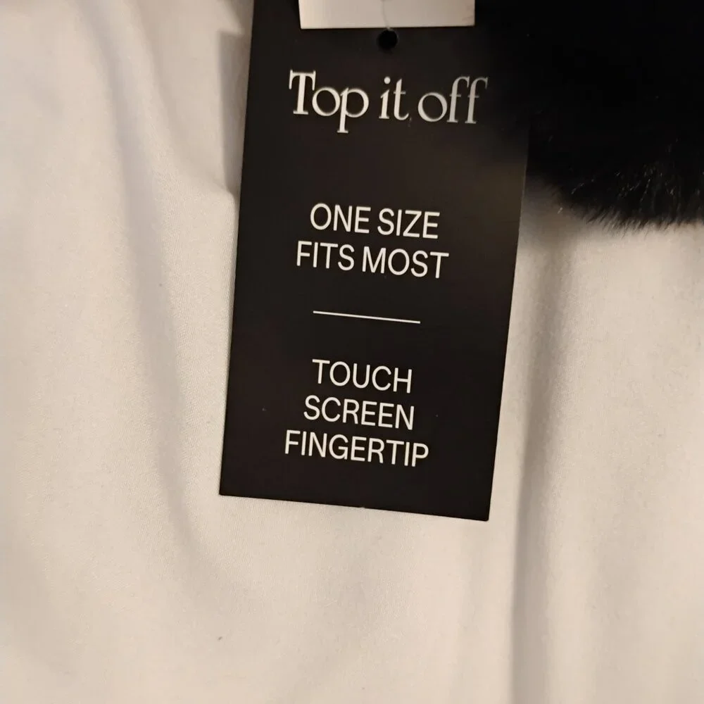 Top It Off Black soft touch screen fingertip women's gloves whimsigoth pom pom